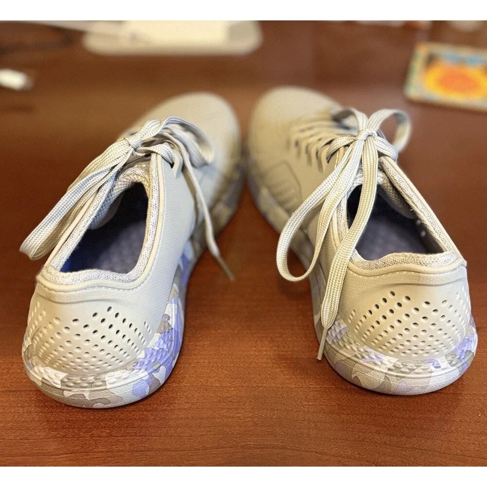Crocs LiteRide Printed Camo Pacer Sneakers Grey Purple Blue Women's Size 10 EUC